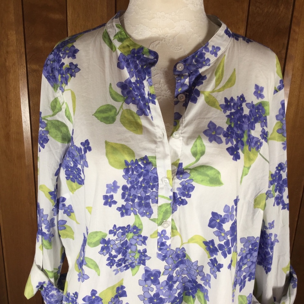 Talbots White & Purple Floral Print Cotton Blouse - Picture 2 of 7